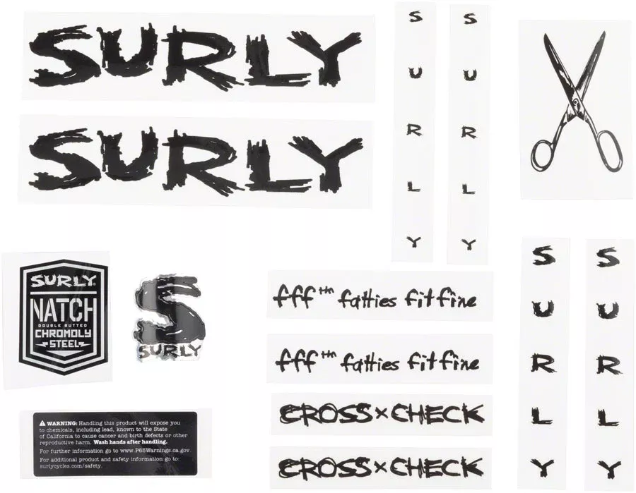 Surly Cross Check Frame Decal Set - Black with Scissors